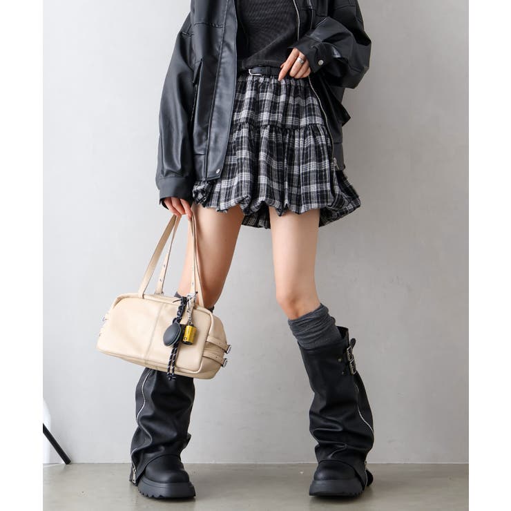 ベルト付きチェックバルーンミニスカート | SpRay | 詳細画像2 