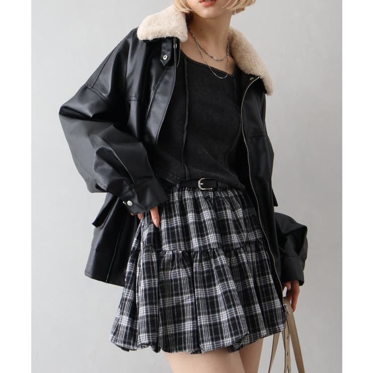 ベルト付きチェックバルーンミニスカート | SpRay | 詳細画像4 