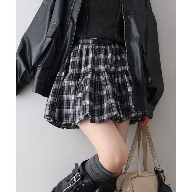 ベルト付きチェックバルーンミニスカート | SpRay | 詳細画像5 