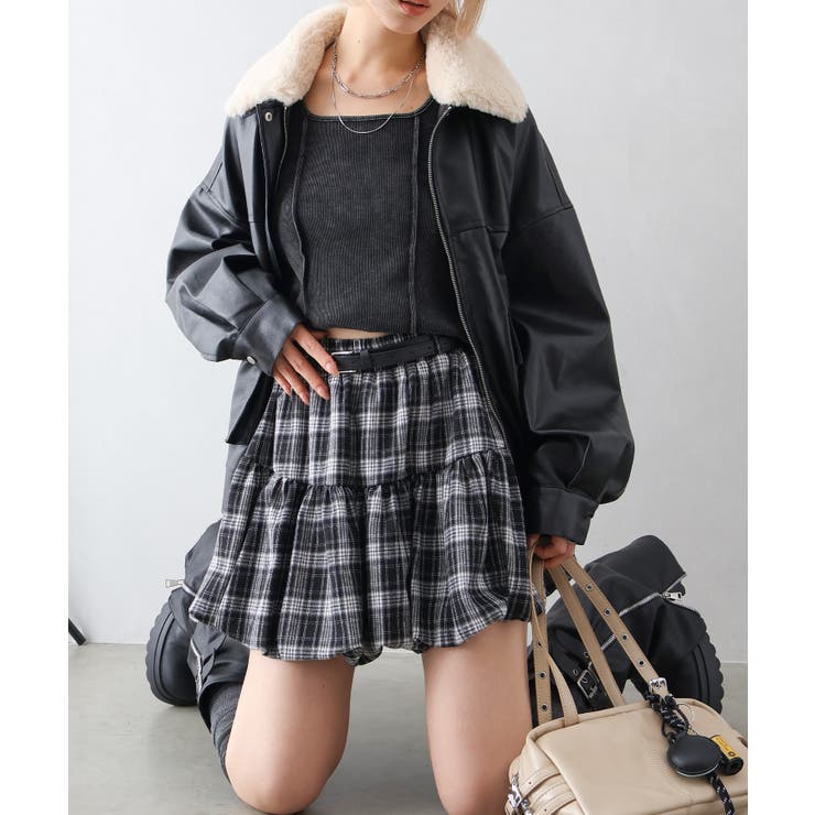 ベルト付きチェックバルーンミニスカート | SpRay | 詳細画像6 