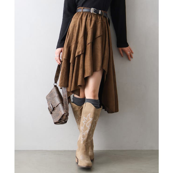 キャメル | フェイクスウェードフリルヘムスカート | SpRay