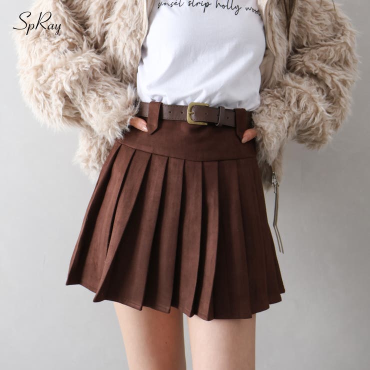 ベルト付フェイクスウェードプリーツミニスカート | SpRay | 詳細画像1 