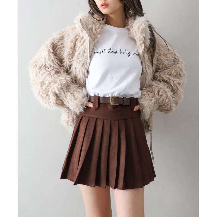 ベルト付フェイクスウェードプリーツミニスカート | SpRay | 詳細画像2 