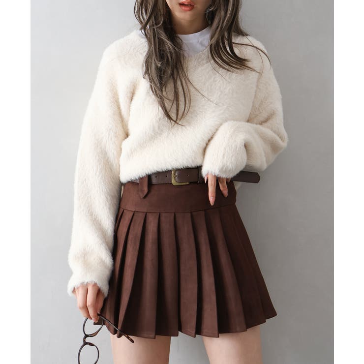 ベルト付フェイクスウェードプリーツミニスカート | SpRay | 詳細画像5 