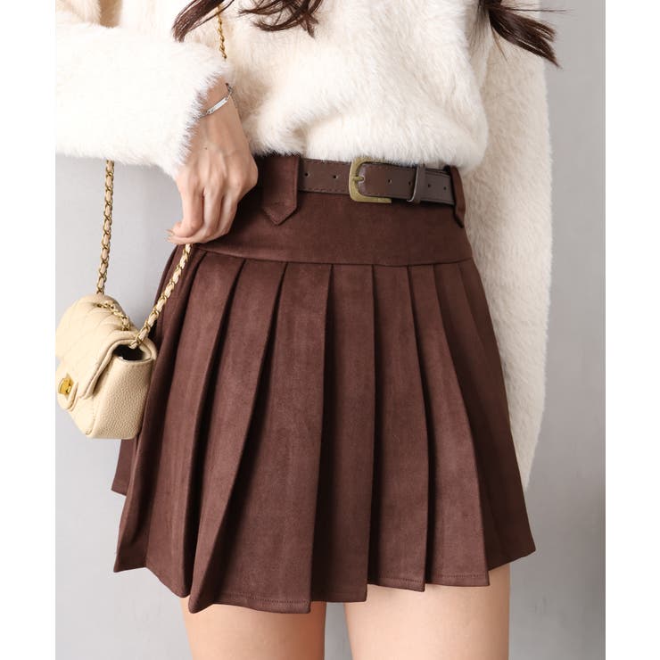 ベルト付フェイクスウェードプリーツミニスカート | SpRay | 詳細画像6 