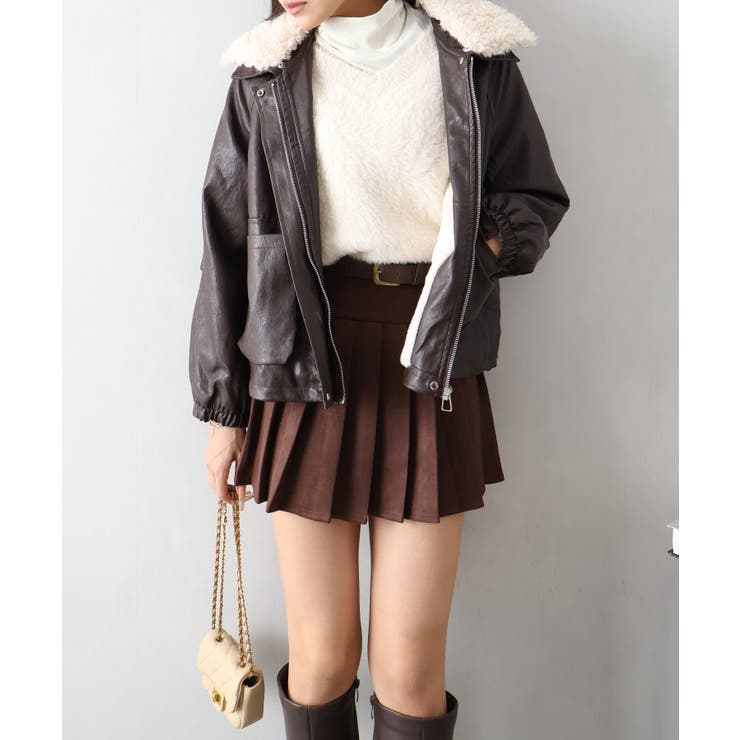 ベルト付フェイクスウェードプリーツミニスカート | SpRay | 詳細画像7 