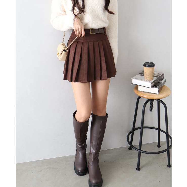 ベルト付フェイクスウェードプリーツミニスカート | SpRay | 詳細画像8 