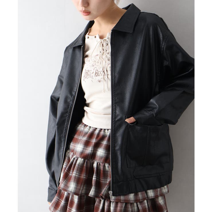 ブラック | フェイクレザーZipブルゾン | SpRay