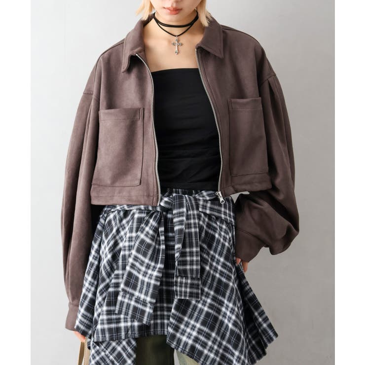 チャコールグレー | スウェードポンチＺＩＰショートブルゾン | SpRay