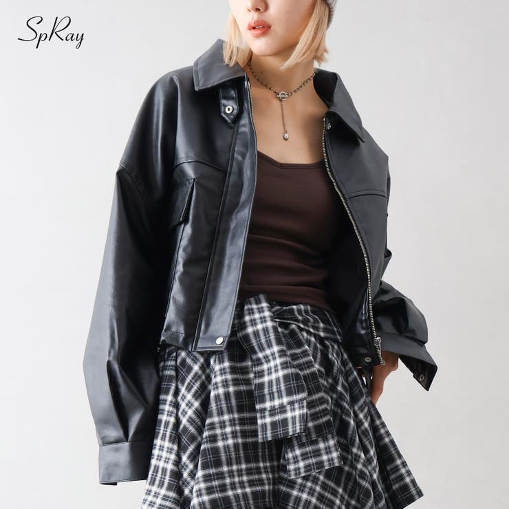 フェイクレザーショートブルゾン[品番：SPRW0010770]｜SpRay（スプレイ