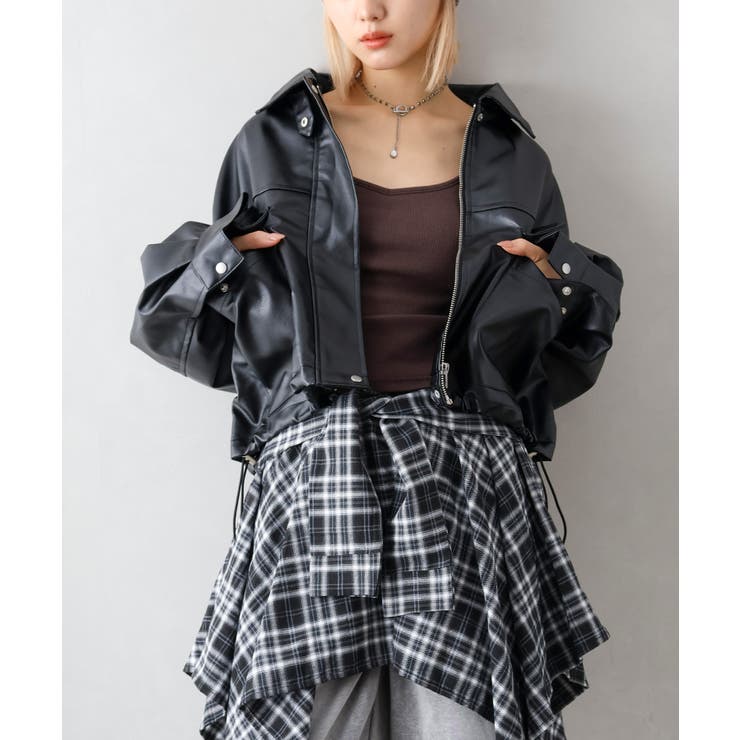 フェイクレザーショートブルゾン[品番：SPRW0010770]｜SpRay（スプレイ
