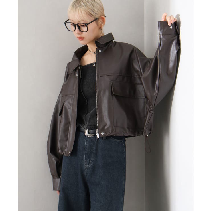 フェイクレザーショートブルゾン[品番：SPRW0010770]｜SpRay（スプレイ