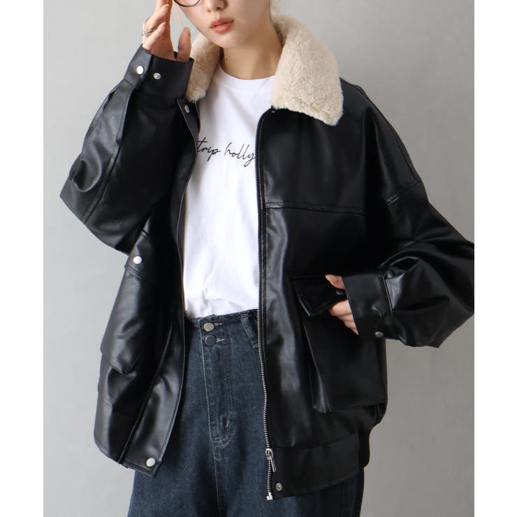 ファー付きフェイクレザーブルゾン[品番：SPRW0010769]｜SpRay