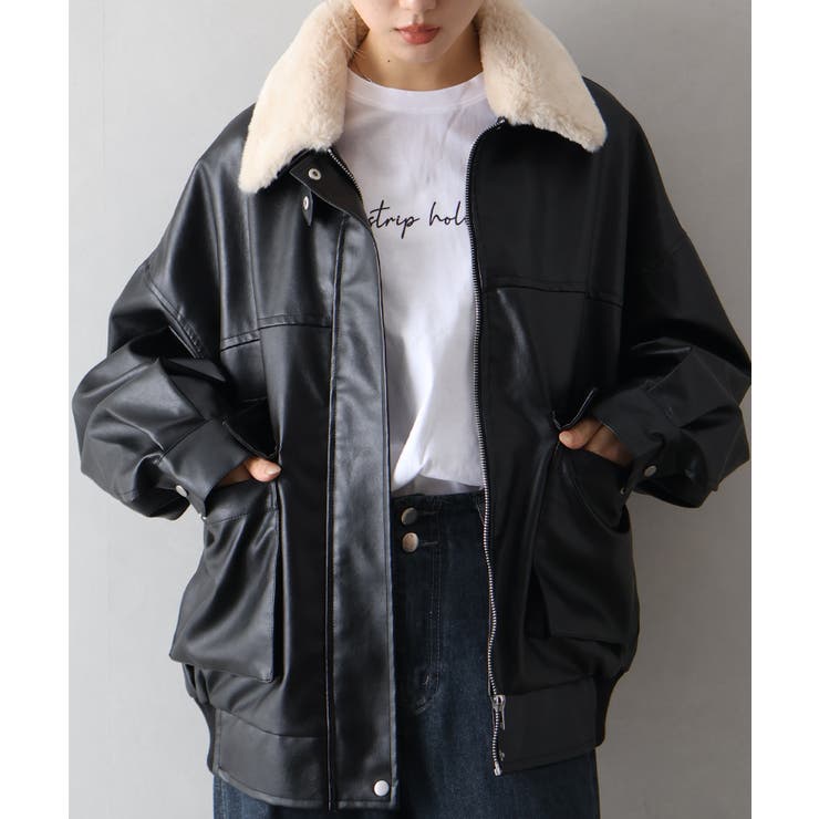 ファー付きフェイクレザーブルゾン[品番：SPRW0010769]｜SpRay