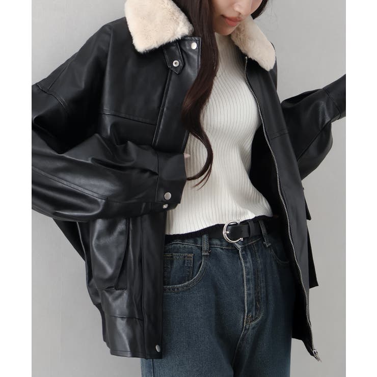 ファー付きフェイクレザーブルゾン[品番：SPRW0010769]｜SpRay