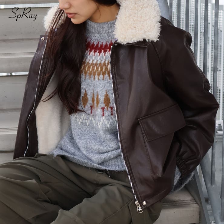 ファー衿フェイクレザーブルゾン | SpRay | 詳細画像1 