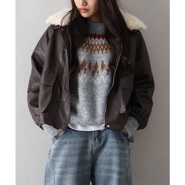 ファー衿フェイクレザーブルゾン | SpRay | 詳細画像14 