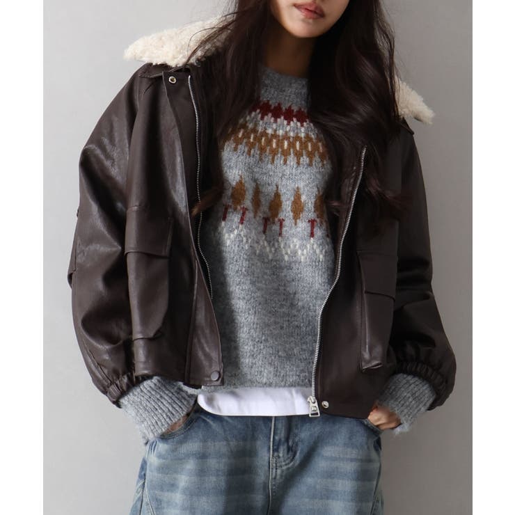 ファー衿フェイクレザーブルゾン | SpRay | 詳細画像15 