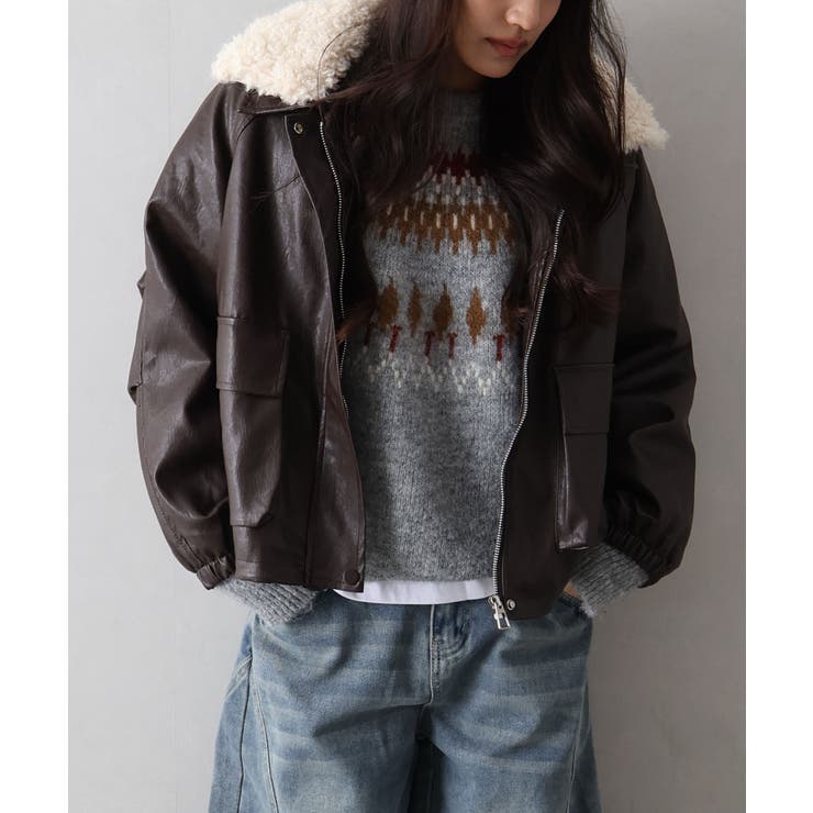 ファー衿フェイクレザーブルゾン | SpRay | 詳細画像16 