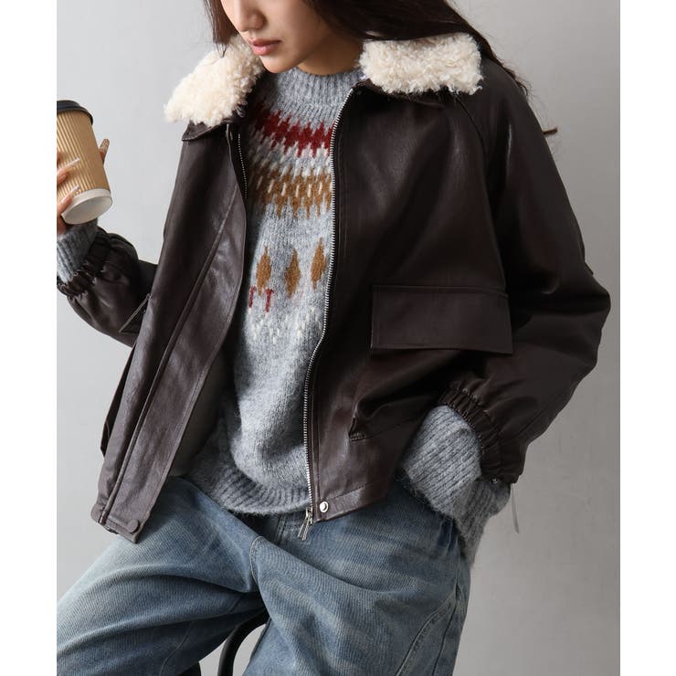 ファー衿フェイクレザーブルゾン | SpRay | 詳細画像19 