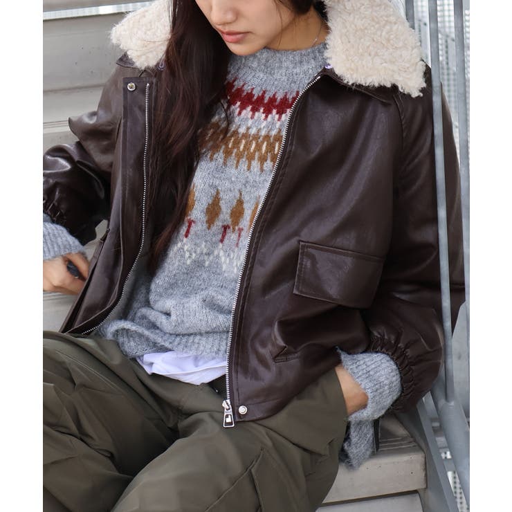 ファー衿フェイクレザーブルゾン | SpRay | 詳細画像3 