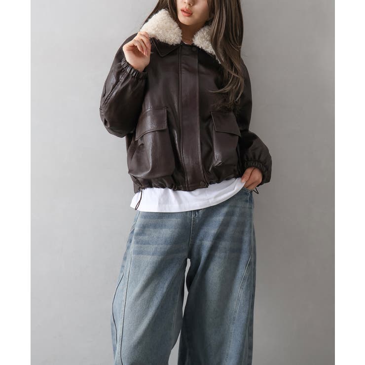 ファー衿フェイクレザーブルゾン | SpRay | 詳細画像52 