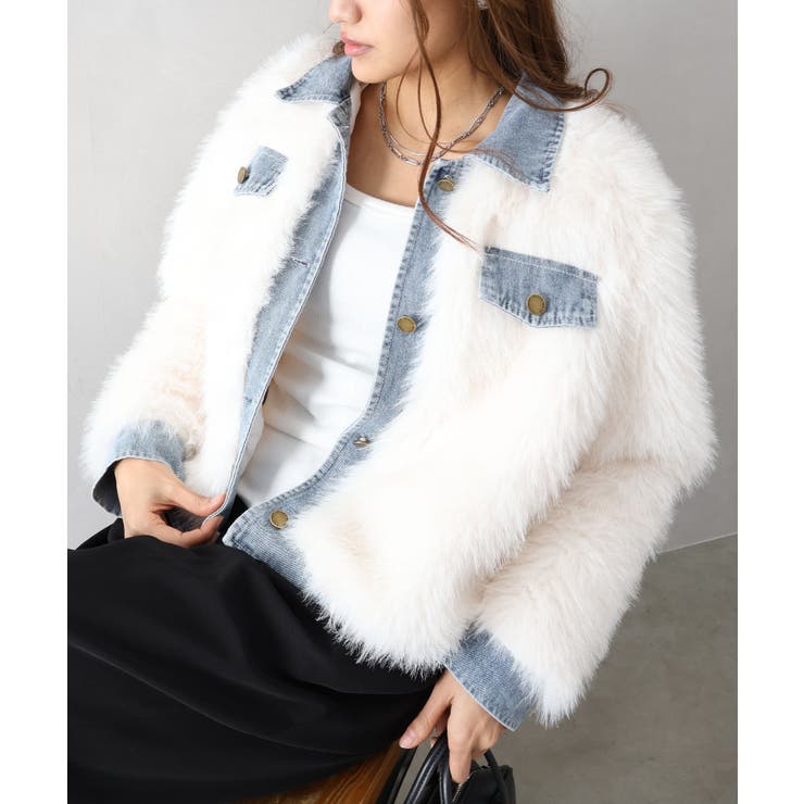 デニム切替ファーブルゾン | SpRay | 詳細画像8 