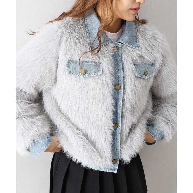 デニム切替ファーブルゾン | SpRay | 詳細画像18 