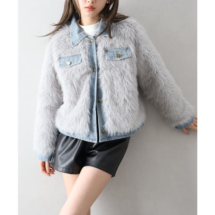 デニム切替ファーブルゾン | SpRay | 詳細画像32 