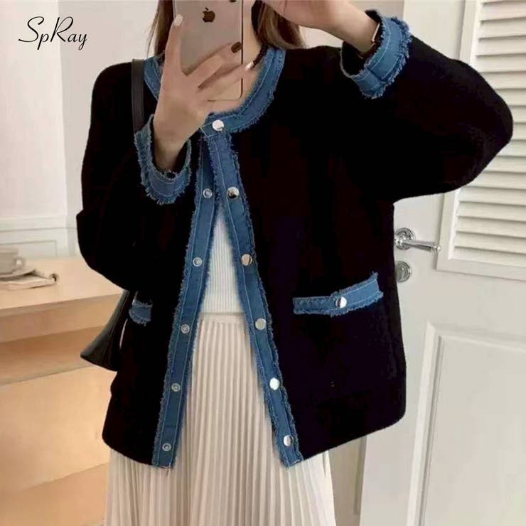 デニムトリムニットジャケット | SpRay | 詳細画像1 