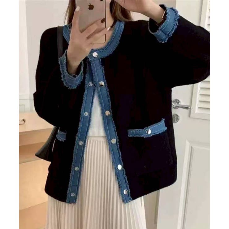 ブラック | デニムトリムニットジャケット | SpRay