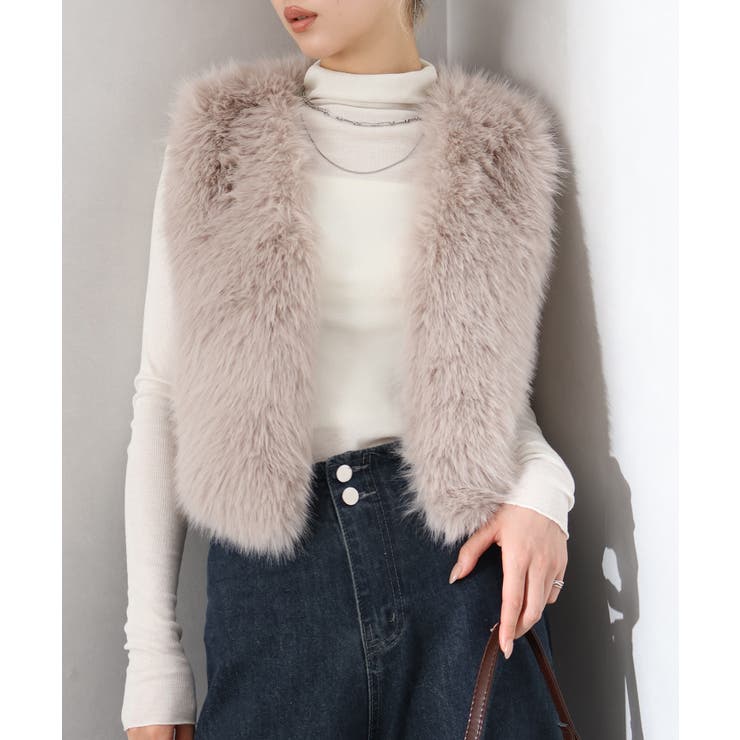 グレイッシュベージュ | エコファーショートベスト | SpRay