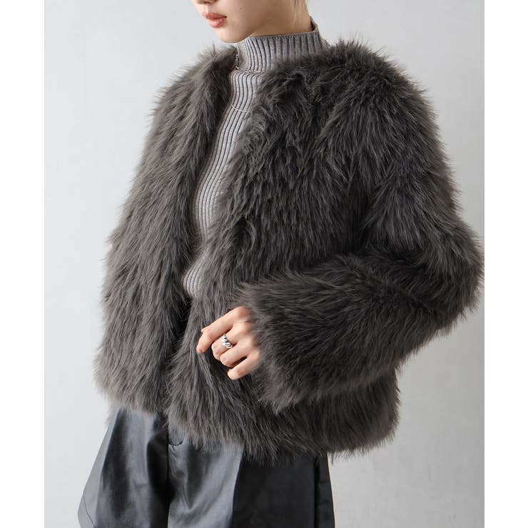 チャコールグレー | ロングフォックスノーカラージャケット | SpRay