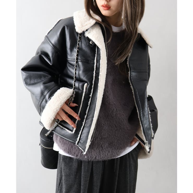 フェイクレザーボアZIPブルゾン | SpRay | 詳細画像16 