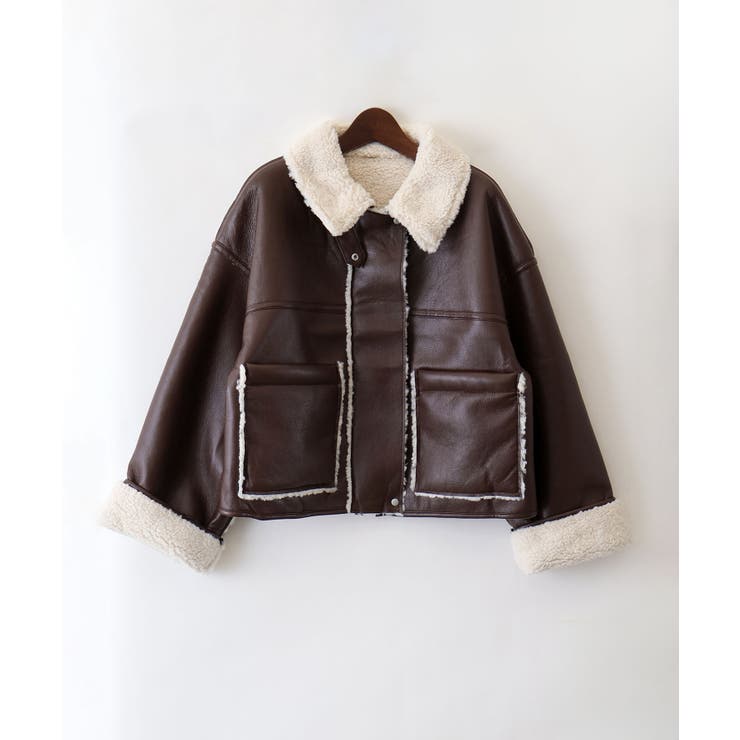 ブラウン | フェイクレザーボアZIPブルゾン | SpRay