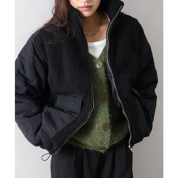 ブラック | ボア裏キルトスタンドブルゾン | SpRay