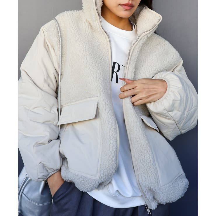 ライトベージュ | ボア裏キルトスタンドブルゾン | SpRay