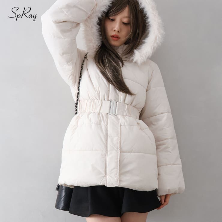 ベルト付中綿フードファーミドルコート | SpRay | 詳細画像1 