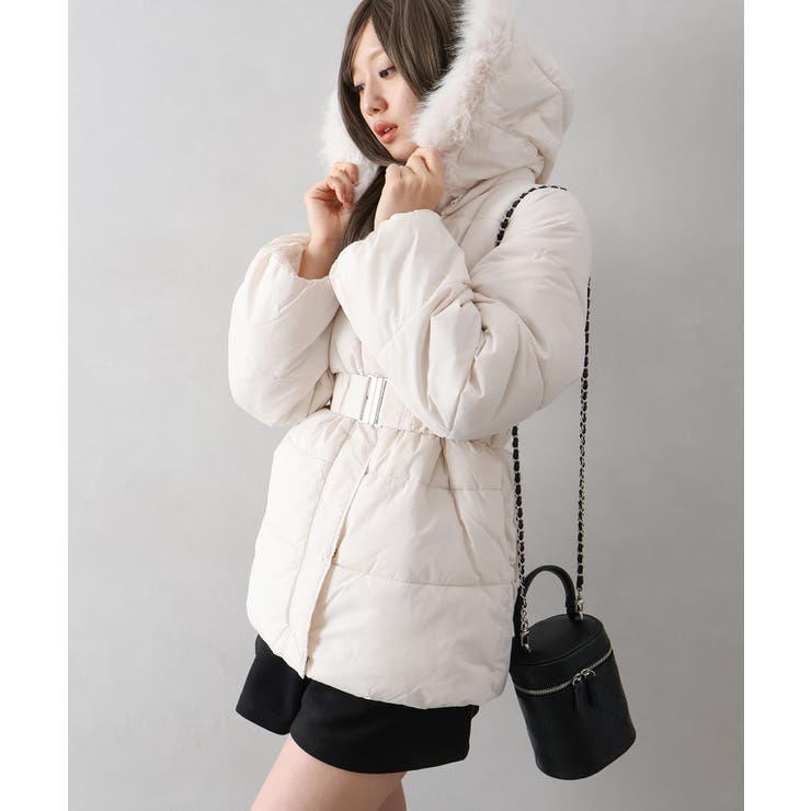 ベルト付中綿フードファーミドルコート | SpRay | 詳細画像3 