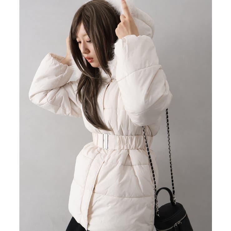 ベルト付中綿フードファーミドルコート | SpRay | 詳細画像4 