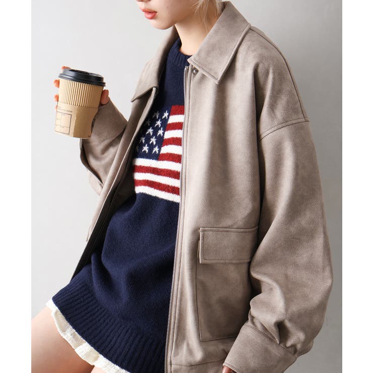 グレイッシュベージュ | ヴィンテージスウェードZIPブルゾン | SpRay