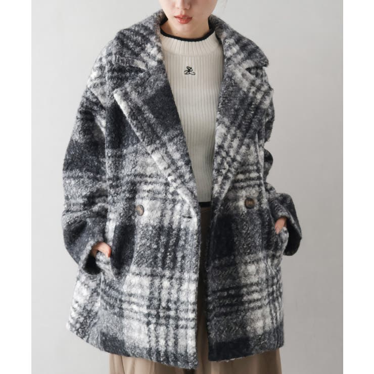 グレー | リングボアチェックビッグジャケット | SpRay