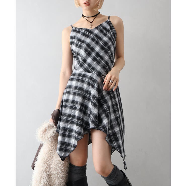 ブラック | チェックヘムキャミワンピース | SpRay