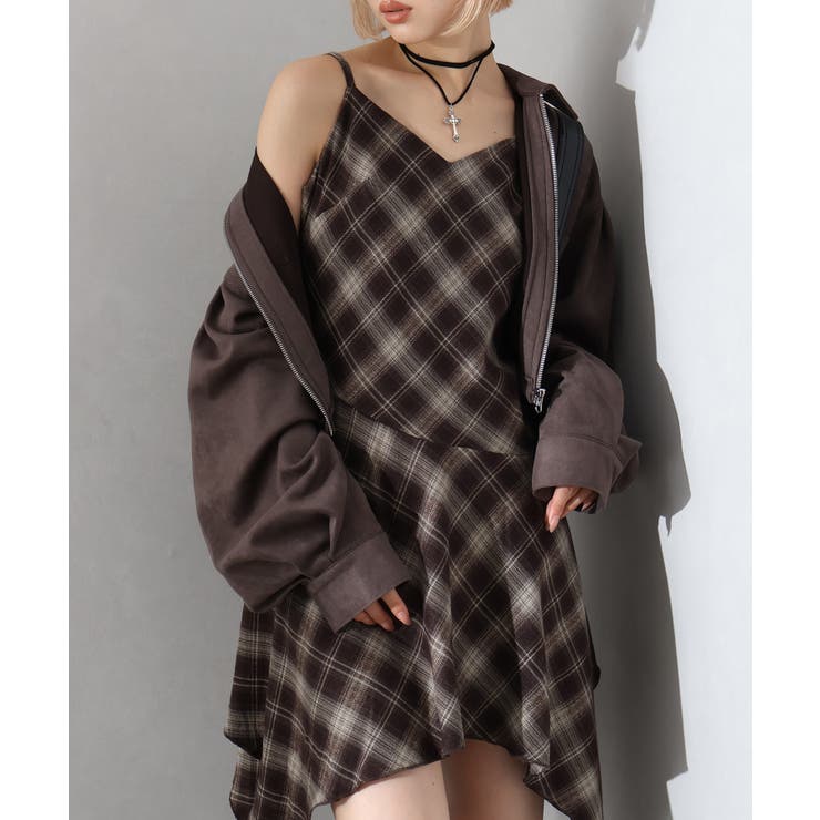 ブラウン | チェックヘムキャミワンピース | SpRay
