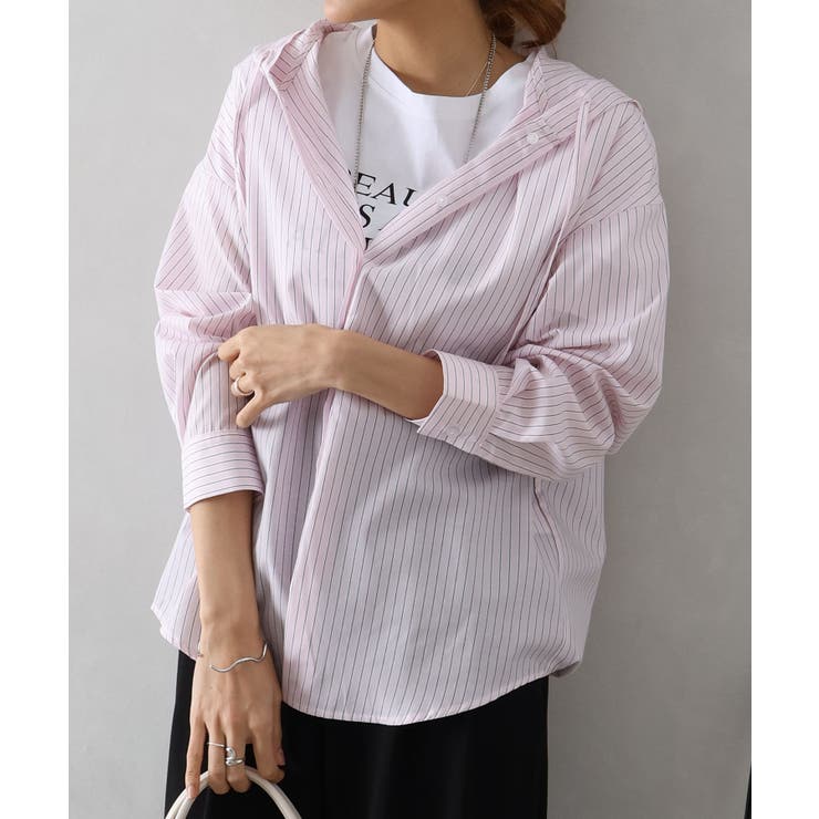 ピンク | ストライプフードシャツ | SpRay