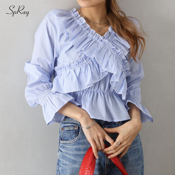 ストライプクロスフリルブラウス | SpRay | 詳細画像1 