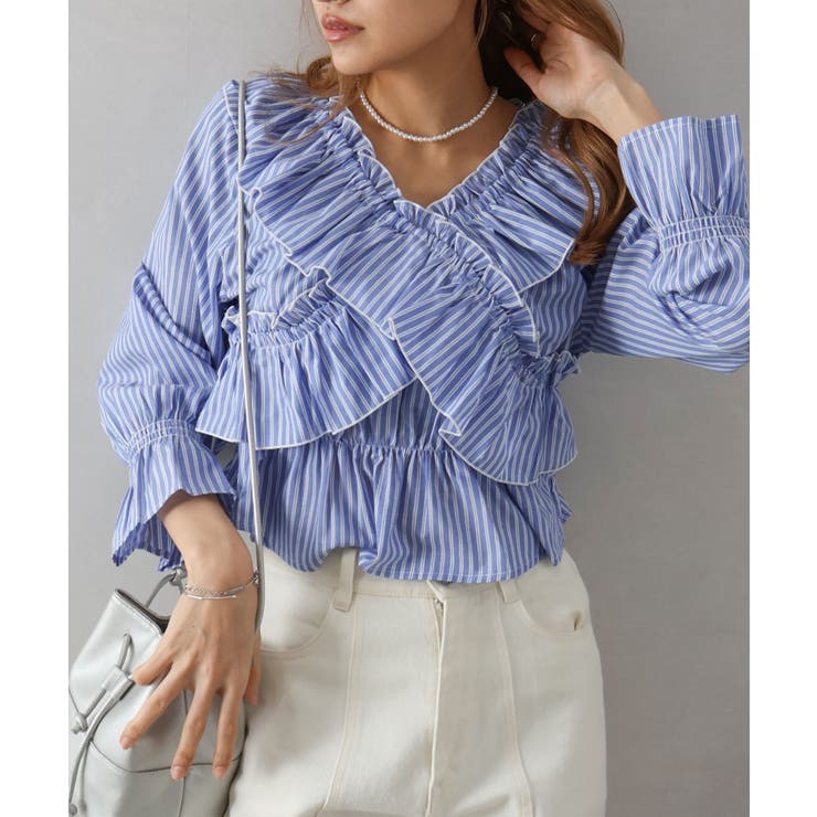 ストライプクロスフリルブラウス | SpRay | 詳細画像14 