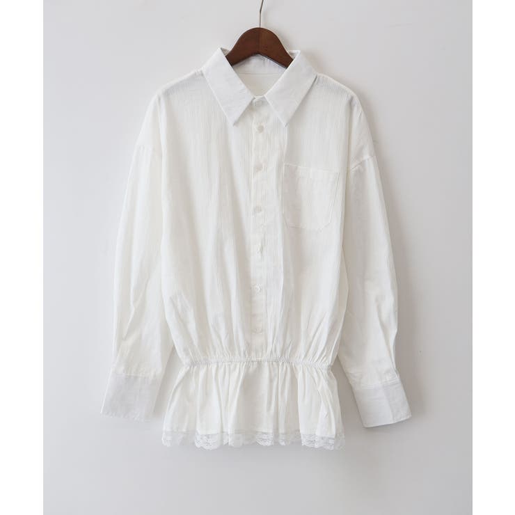 ホワイト | ドロスト裾レースシャツ | SpRay