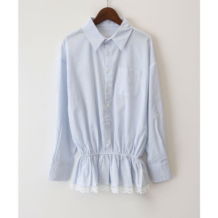 ホワイト/ブルー | ドロスト裾レースシャツ | SpRay