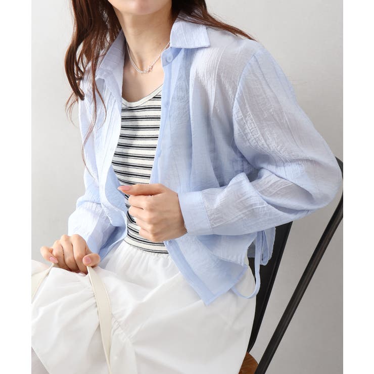 サックスブルー | 【2点セット】ボーダータンクトップサイドシャーリングシャツセット | SpRay